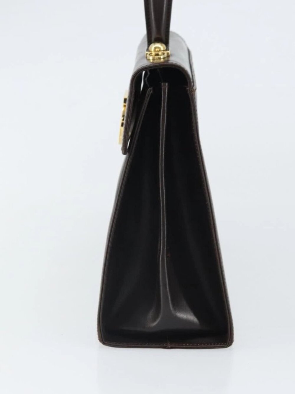 Salvatore Ferragamo Gancini Hand Bag Leather 2way Brown Gold Auth 162468 - Picture 4 of 15
